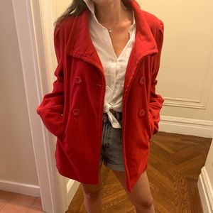 Red pea coat